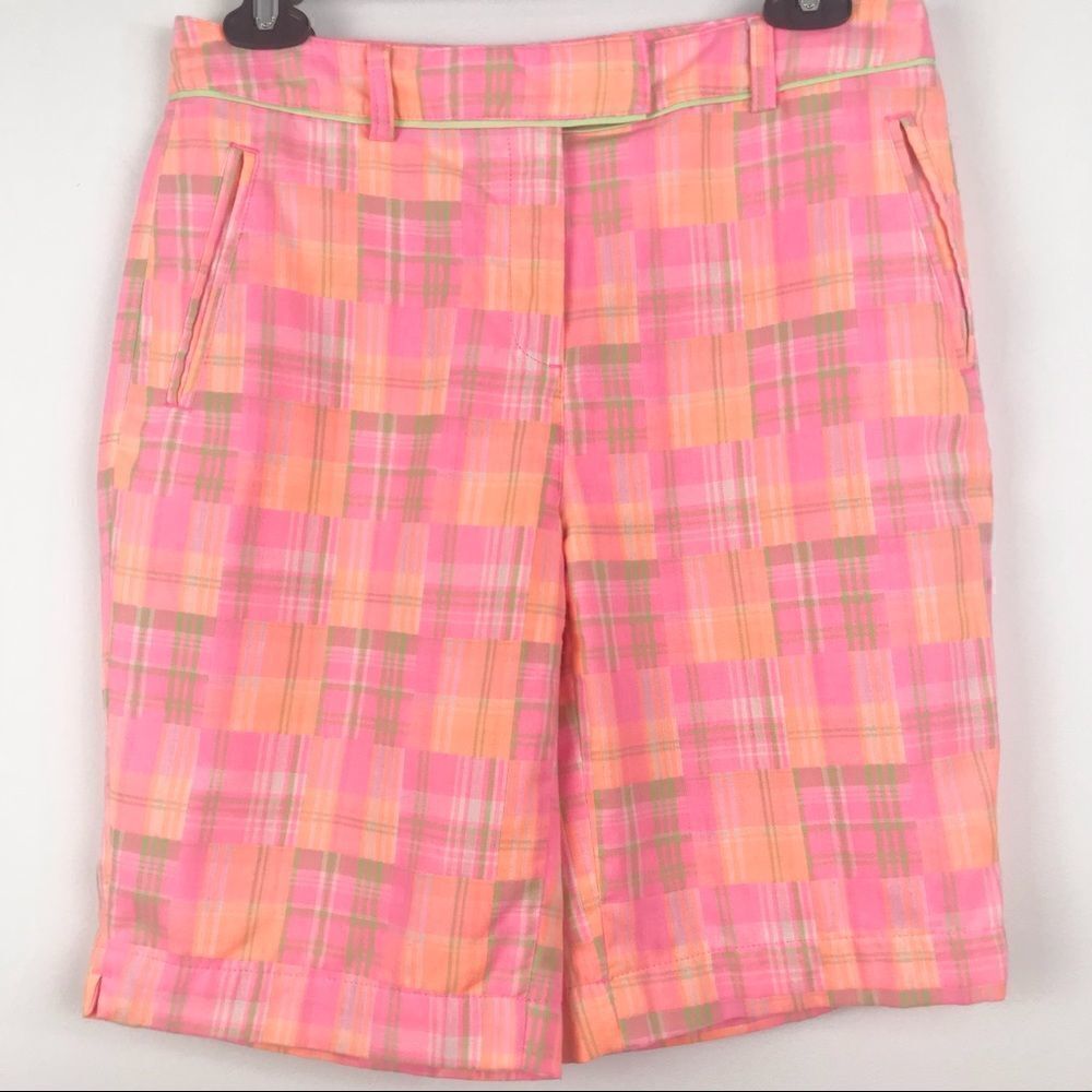 Lady Hagen Vibrant Pink Plaid Bermuda Shorts